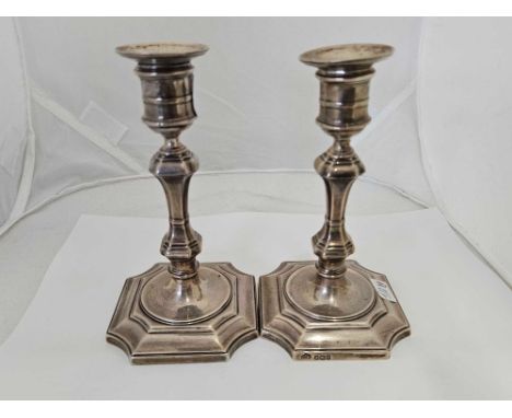 PIR OF SILVER CANDLESTICK APPROX 6" TALL, SHEFFIELD 1912 BY E & CO