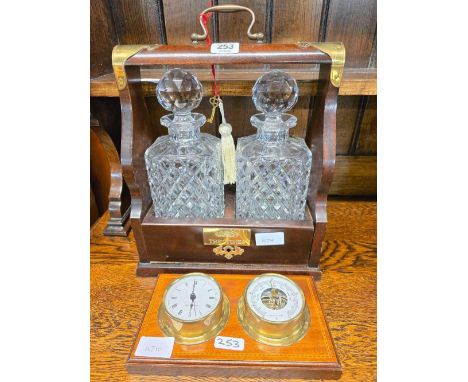 MODERN 2 BOTTLE TANTALUS MADE BY THE TIMES & A SMALL MODERN BAROMETER / CLOCK SET