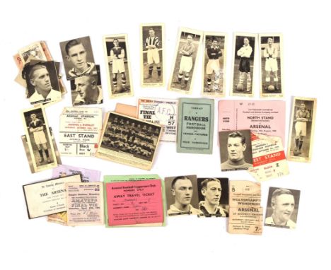 Collection of football paper ephemera - a small tin of items including, tickets to Arsenal v Burnley October 13th 1951, Arsen