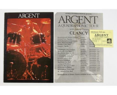 Argent - 1974 Tour Programme and Ticket fully-signed