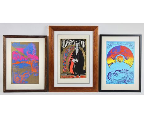 Psychedelic 1960s music posters - early 1970s litho reproductions of Jimi Hendrix Experience at Fillmore Auditorium, Pink Flo