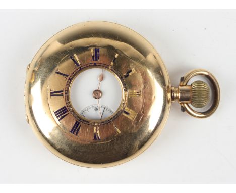 A gold keyless wind half-hunting cased gentleman's pocket watch, the gilt movement detailed 'J.W. Benson, 62&amp;64 Ludgate H