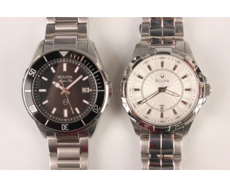 A Bulova Marine Star 100m stainless steel cased gentleman's bracelet wristwatch with quartz movement, the signed black dial w
