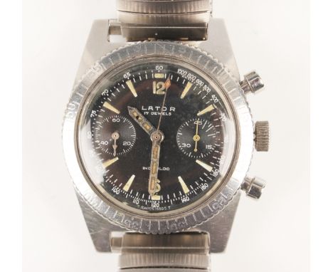 A Lator chronograph stainless steel cased gentleman's wristwatch with Landeron 248 caliber movement, the signed black dial wi