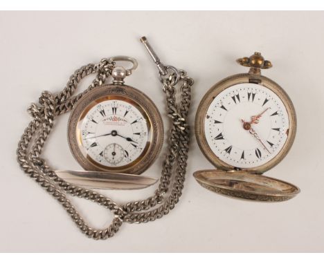 A Turkish Market silver hunting cased keywind gentleman's pocket watch, the gilt jewelled movement detailed 'Billodes', the w