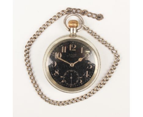 An Omega MoD issue nickel cased keyless wind open-faced gentleman's pocket watch, the signed movement numbered '5063802', the