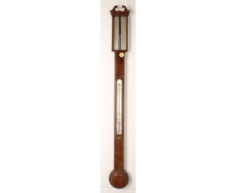 A Victorian mahogany stick barometer, the silvered rectangular dial with vernier scale and inscribed 'Bithray Royal Exchange,