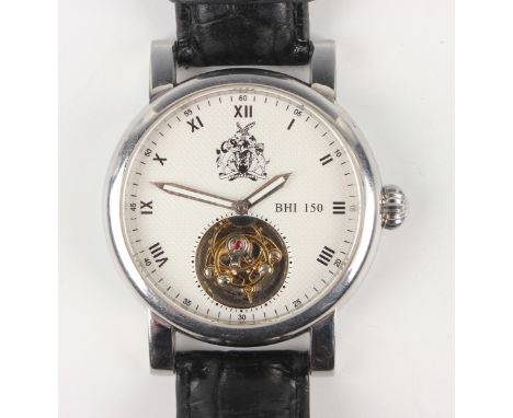 A British Horological Institute 150 Tourbillon stainless steel circular cased gentleman's wristwatch with jewelled movement, 