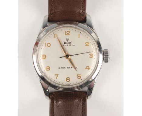 A Tudor Oyster Royal steel circular cased gentleman's wristwatch, the signed silvered dial with gilt Arabic hour numerals, ce