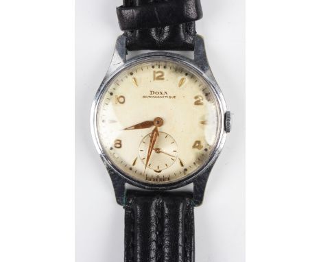 A Doxa steel cased gentleman's wristwatch with signed jewelled movement, the signed dial with gilt Arabic and arrowhead hour 