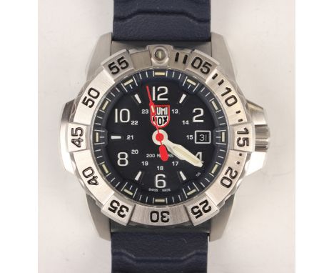 A Luminox quartz stainless steel cased diver's wristwatch, the signed black dial with white Arabic numerals and baton hour ma