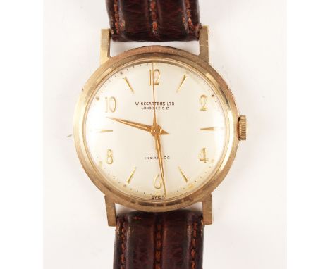 A Winegartens Ltd London 9ct gold circular cased gentleman's wristwatch, the signed jewelled movement numbered '901688', the 