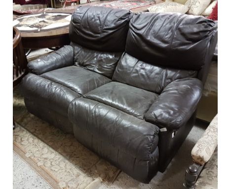 2 reclining leather armchairs (combines to one sofa), 63”w