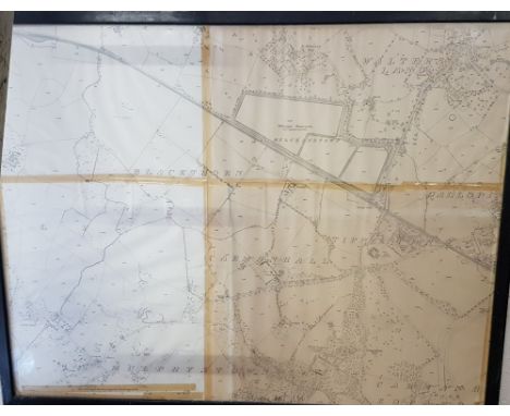 1950’s Ordnance Survey Map of the Dublin suburbs of Sandyford to Leopardstown and Walters Land, 78cm x 100cm, 1.25 scale, fra