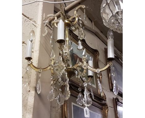 “Marie Therese” 5-Branch Glass Ceiling Light, with shaped oval drop pendants, 28” high