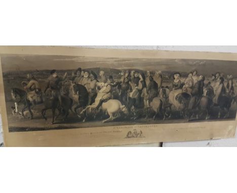 3 Horse Related Pictures - 18thC Lithograph “Pilgrimage to Canterbury” (by the Prince Regent) 100cm w x 39cm h (on a stretche