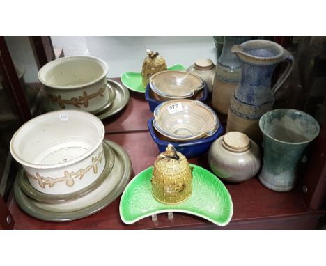 8 pieces of Studio pottery including strainer, plates, vase etc and Carlton vegetable dish, honeypot (10)