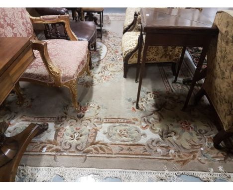 Chinese wool Floor Rug, light brown ground with multiple floral patterns, 2.33 x 3.75m (requires cleaning)