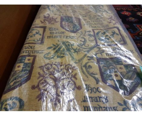 Matching Pair of Fine Fabric Curtains (lined interior), two x 44” wide (= 88”wide approx. in total) x 84” (7ft) drop, gold ba