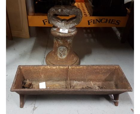 Small rectangular metal trough, 18"w and a 56lb weight (2)