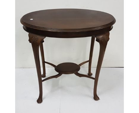 Edwardian Oval Topped Occasional Table, on cabriole legs and padded feet, small stretcher shelf, 28”h x 29”w and a mahogany c