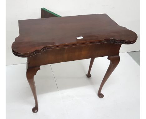 Late 19thC Mahogany Card Table, with shaped coin pockets to each corner, on cabriole legs, pad feet, 33”w x 13”d x 29”h