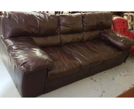 Large modern 3-Seater fine dark brown Italian leather Sofa, (matches lot 742), 90”w x 39”d x 35”h