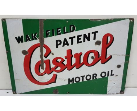 “Castrol” enamel motor oil sign, rectangular shaped “Wakefield Patent”, by Burton, Palmers, Green, 20” x 30”