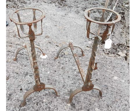 Pair of tall metal fireside lamp stands, 20”h x 24”d