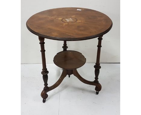 Late Victorian period Circular rosewood table, the top inlaid with mother of pearl decoration and other fine kingwoods with c