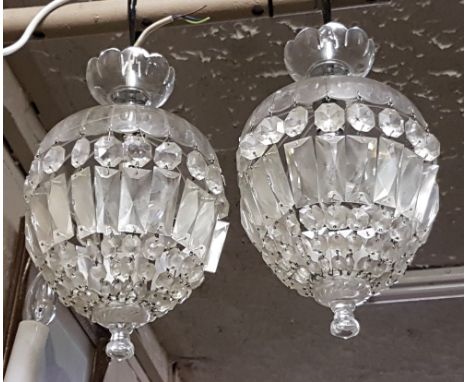 Matching set of 4 cut crystal Ceiling Lights, the bowl-shaped tops above 2 garlands of droplets (single light fittings inside