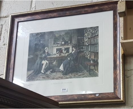 Colour lithograph "A Breech of Promise", after W Dendy Sadler I a modern gold rimmed frame, 26" x 32"