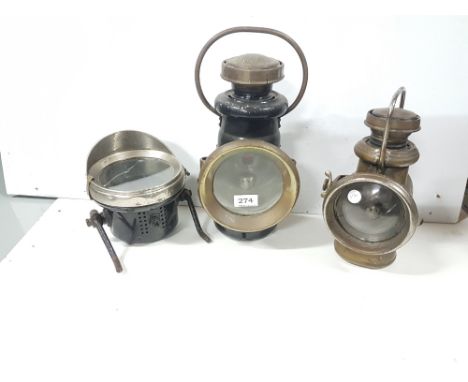 Miller car lamp (front glass pane cracked) and 2 x miner's lamps, both Powell & Hanmer, Birmingham (one pane cracked) (3)