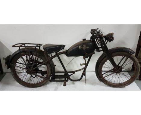 EXCELSIOR motorbike with leather seat, and petrol tank, no engine (not working), with tax book, 1926