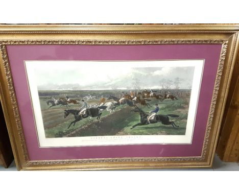 Two large Equestrian Lithographs “Left at Home”, after a painting by R D Davis 68w x 85h & “Fore’s National Sports, Steeple C