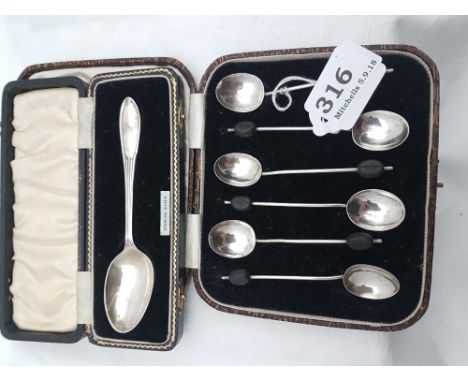 Birmingham Silver – set of 6 coffee spoons & a single spoon, both in presentation cases (2)