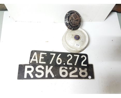 2 car registration plates, a B.E.C. hubcap & “INDIAN” motorbike light frame (4)