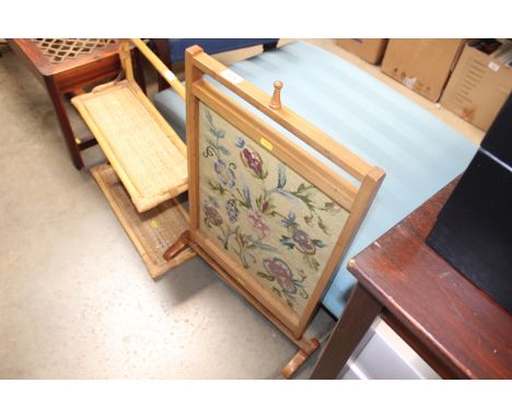 A fire screen with floral embroidered panel 