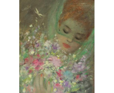 Edda Baronin von Wedel (born 1867)Head and shoulders portrait of a young lady surrounded by flowersOil on canvasSigned43.5 x 