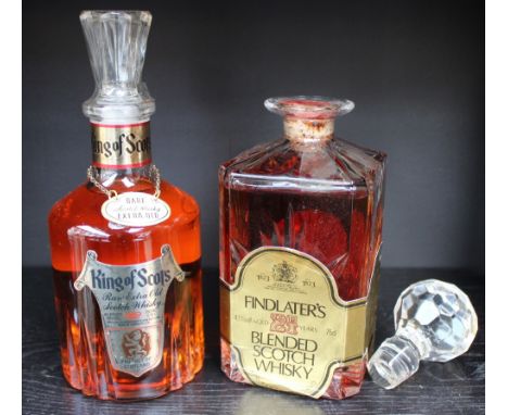 Finlander's blended scotch whisky contained with in a glass decanter together with Kings of Scots rare extra old Scotch Whisk