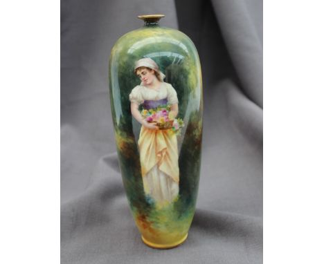A Bonn porcelain tapering vase painted with a maiden in a landscape signed K. Apitz, red printed mark, 21cm high 
