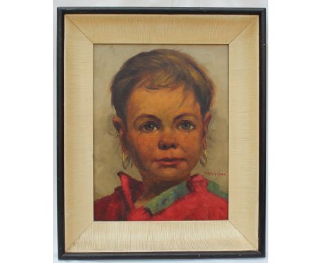 T Brandsman Head and shoulders portrait of a young girl Oil on canvas Signed 29 x 22cm
