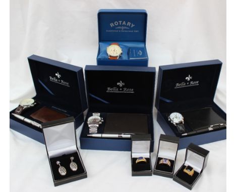 A Gentleman's Rotary Chronospeed wristwatch, together with three Bella and Rose wristwatch and wallet combination presentatio