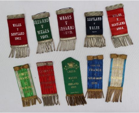 Tommy Schofield (WRU) - A collection of five Referee pin badges, for Wales V Ireland 1918, Wales v Scotland 1912, Ireland V W