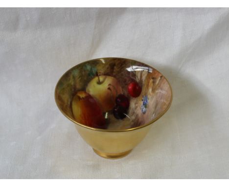 A Royal Worcester porcelain cabinet tea bowl painted to the interior with apples, cherries and a gooseberry to a naturalistic