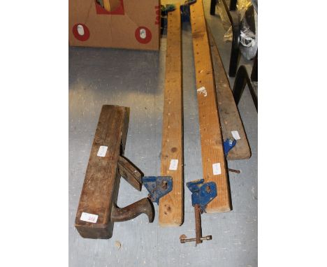 Three sash cramps and a block plane
