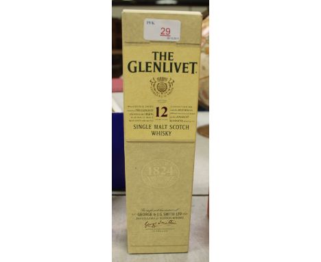 Bottle of George & J.G. Smith 'The Glenlivet' 12 year old single malt Scotch whisky, boxed