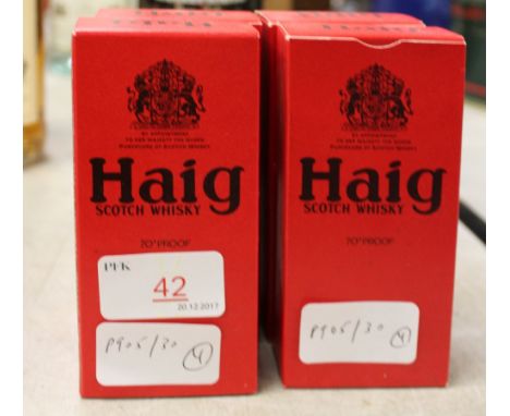 Four old miniature bottles of Haig Gold label Scotch Whisky (70 percent proof), with boxes