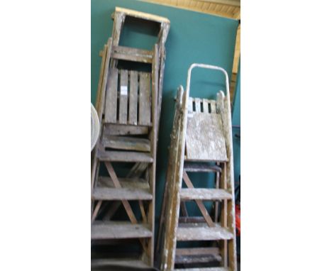 4x wooden vintage step ladders