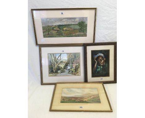 4 VARIOUS WATERCOLOURS, 3 LANDSCAPES&amp; A PORTRAIT 